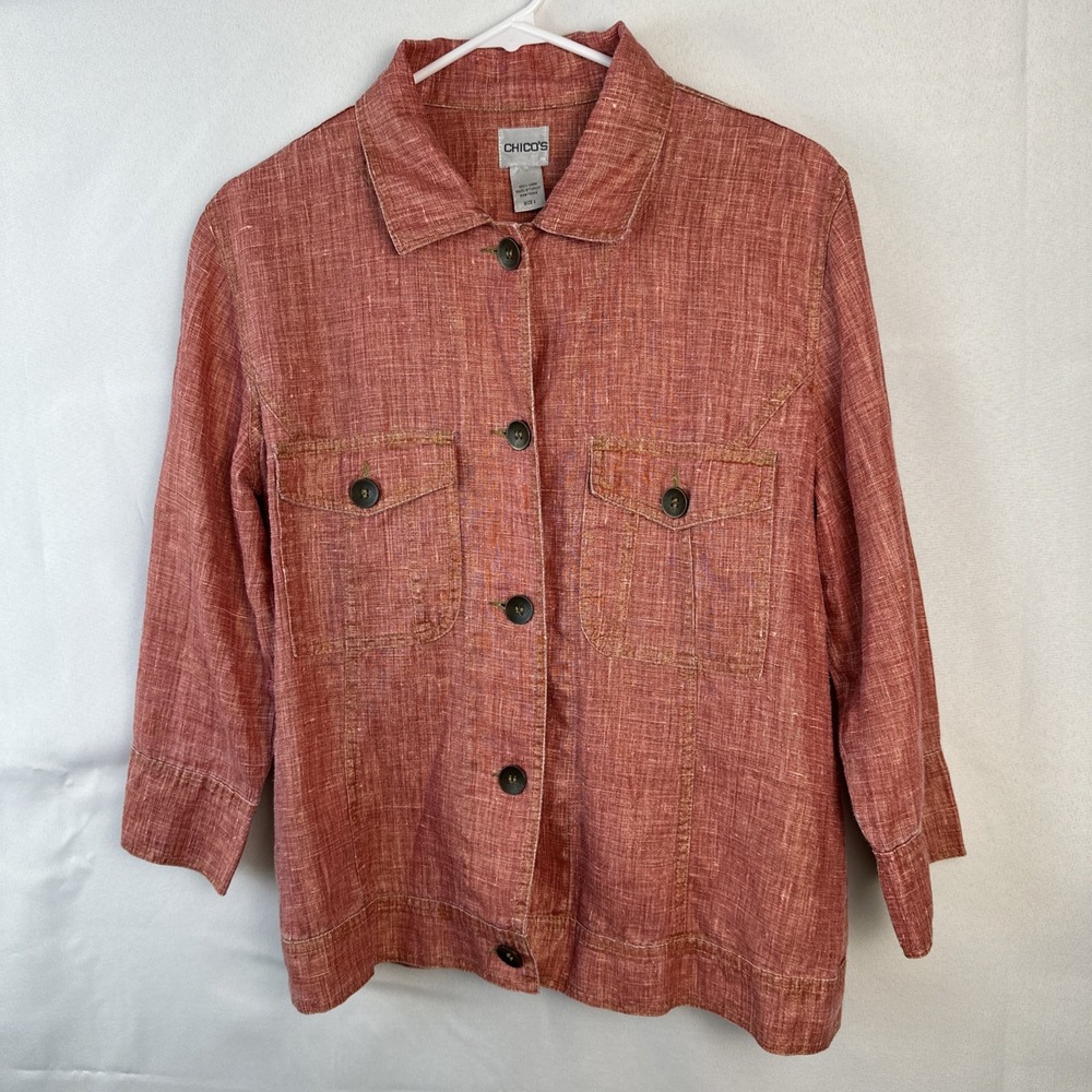 Chico's Coral Linen Jacket Women's size 1 (Medium)